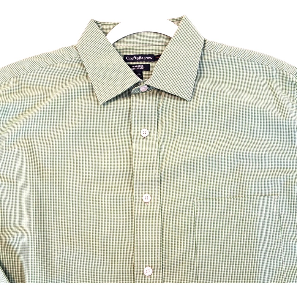 Gingham Check‎ Button Up Men's L Slim Fit Wrinkle Resistant Shirt Preppy